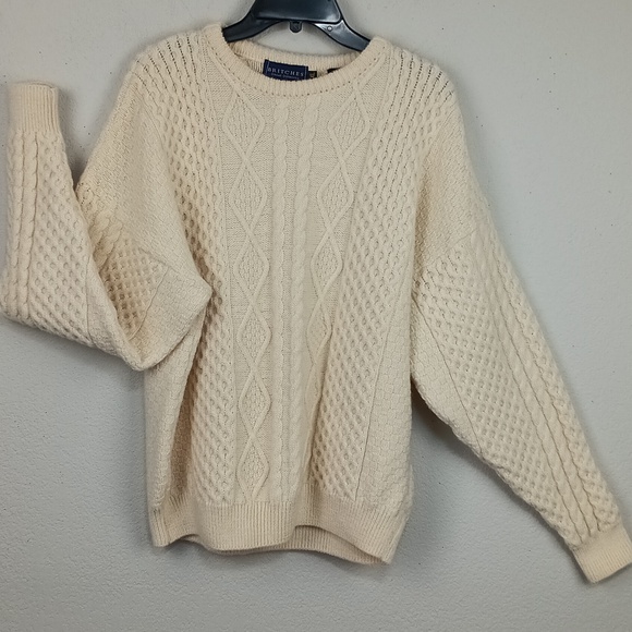 Vintage Britches Wool Cream Fishermen Cable Knit Chunky Sweater sz XL Unisex